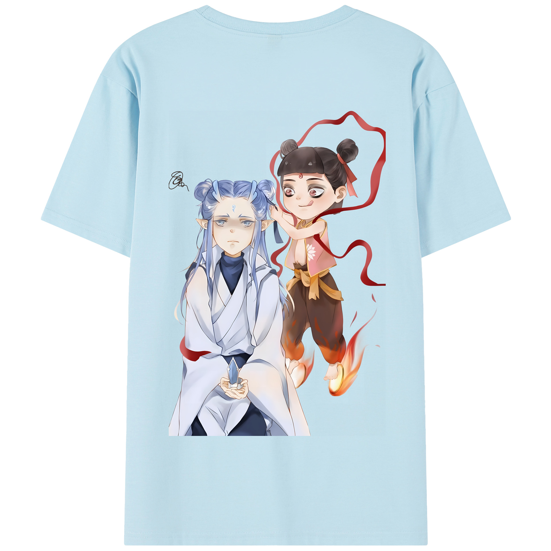 （画像用） Ne Zha 2 ナタ 魔童の大暴れ 綿100％半袖Tシャツ（背面プリント）